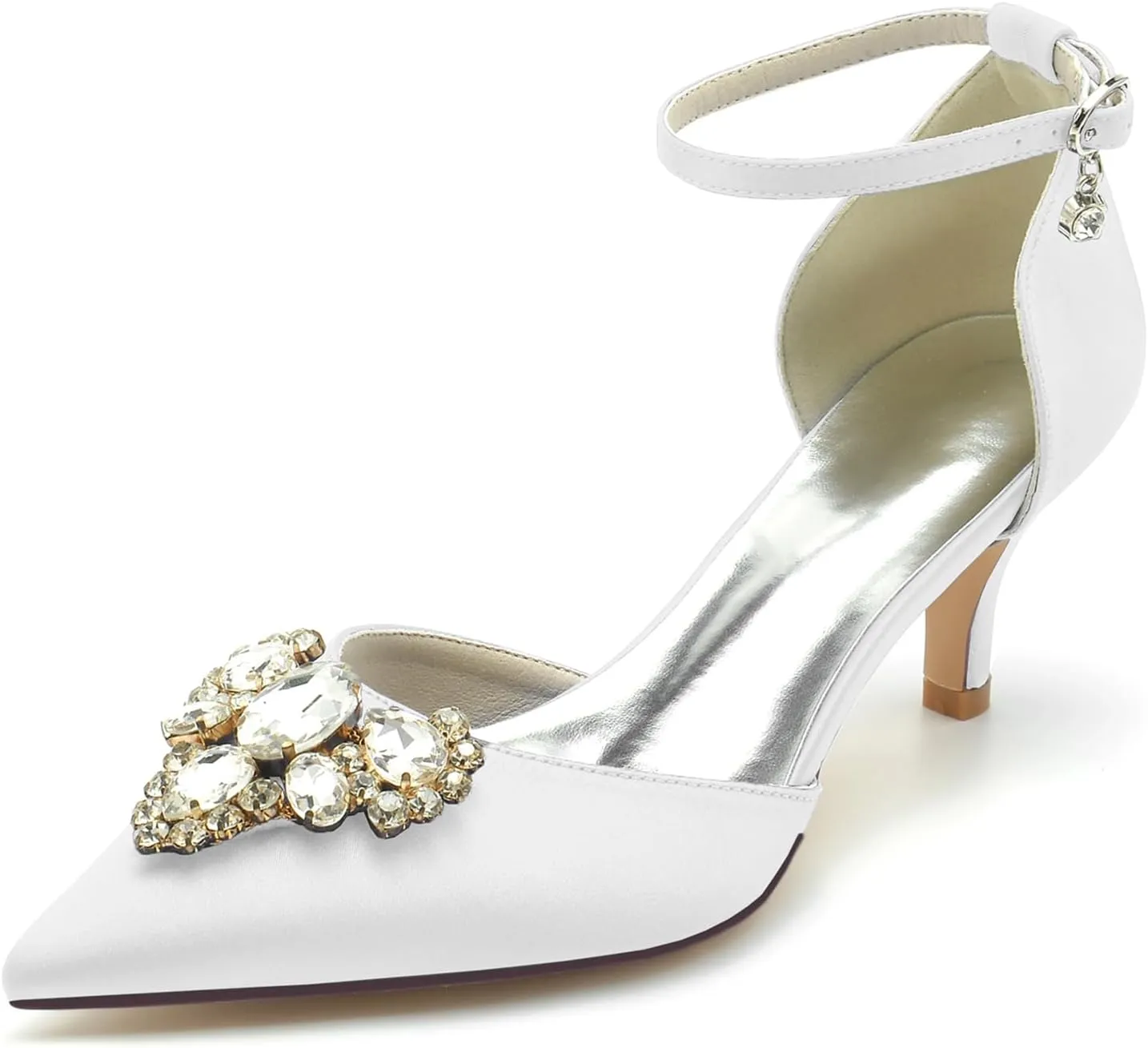 Wedding Shoes for Bride Glitter Wedding Women Ankle Strap Bridal Shoes Closed Toe Crystal Pointed Mid Heel