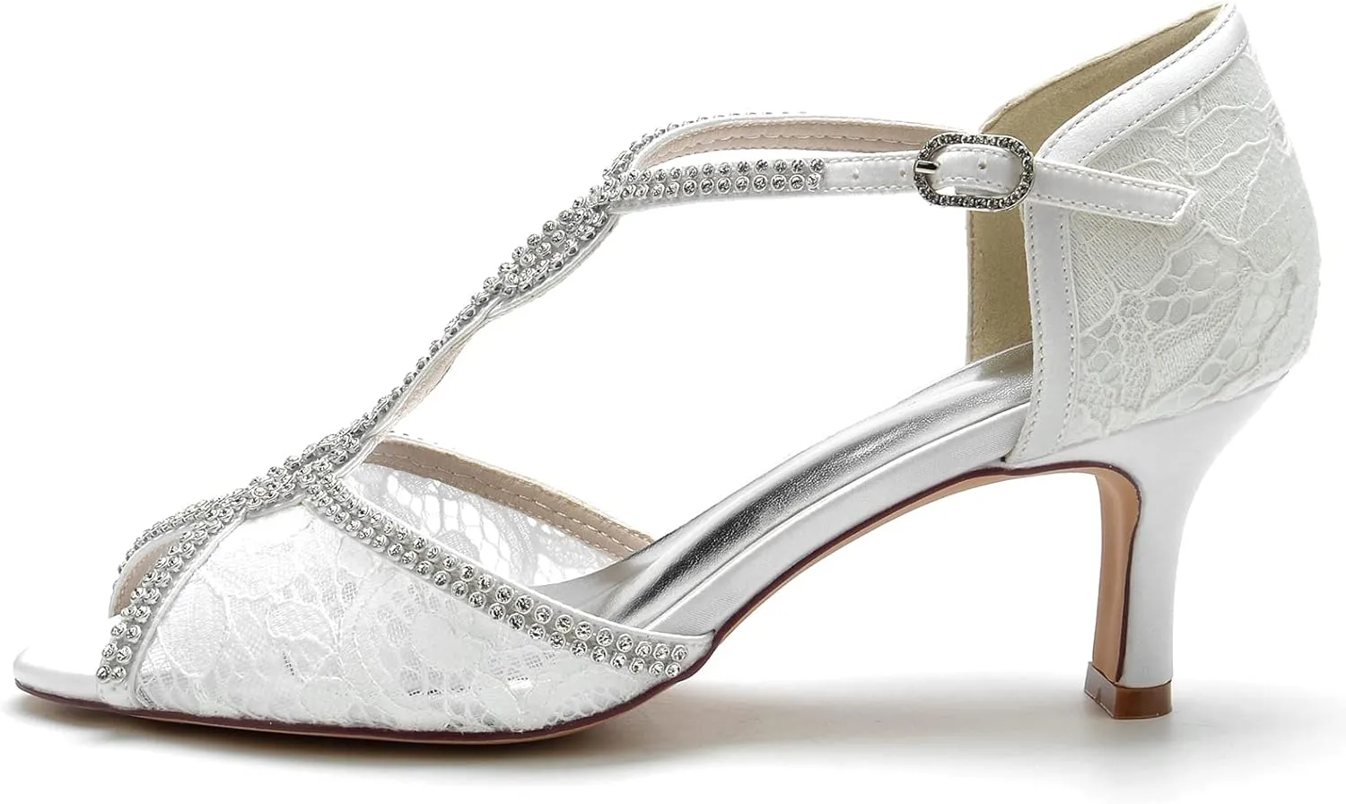 Wedding Shoes Women's Bridal Heels Sandals Lace Open Toe Low High Sandals Dress Party Pumps Shoes 6.5Cm