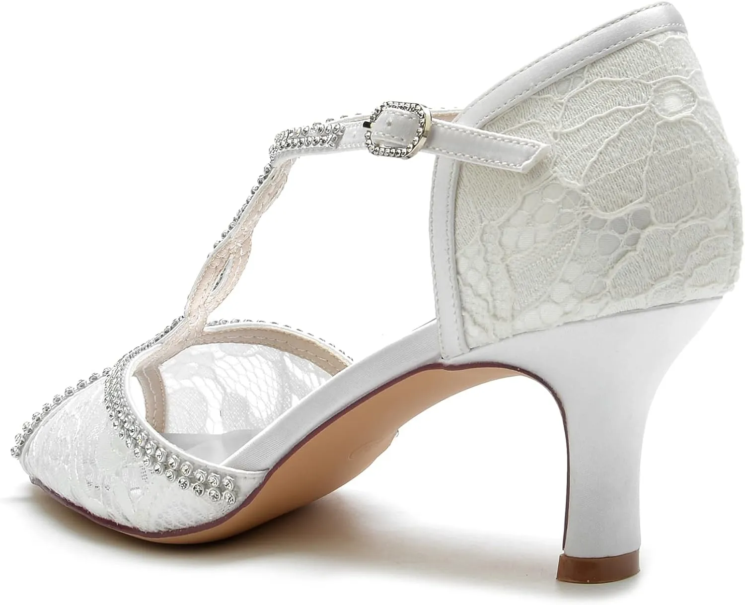 Wedding Shoes Women's Bridal Heels Sandals Lace Open Toe Low High Sandals Dress Party Pumps Shoes 6.5Cm