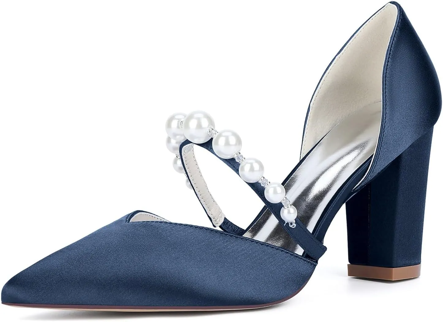 Wedding Shoes Women's Heels,Satin Pumps, Nude Heels for Women,Chunky Heels Bridal Women,Pointed Toe Dress Office Wedding Shoes 8.5Cm