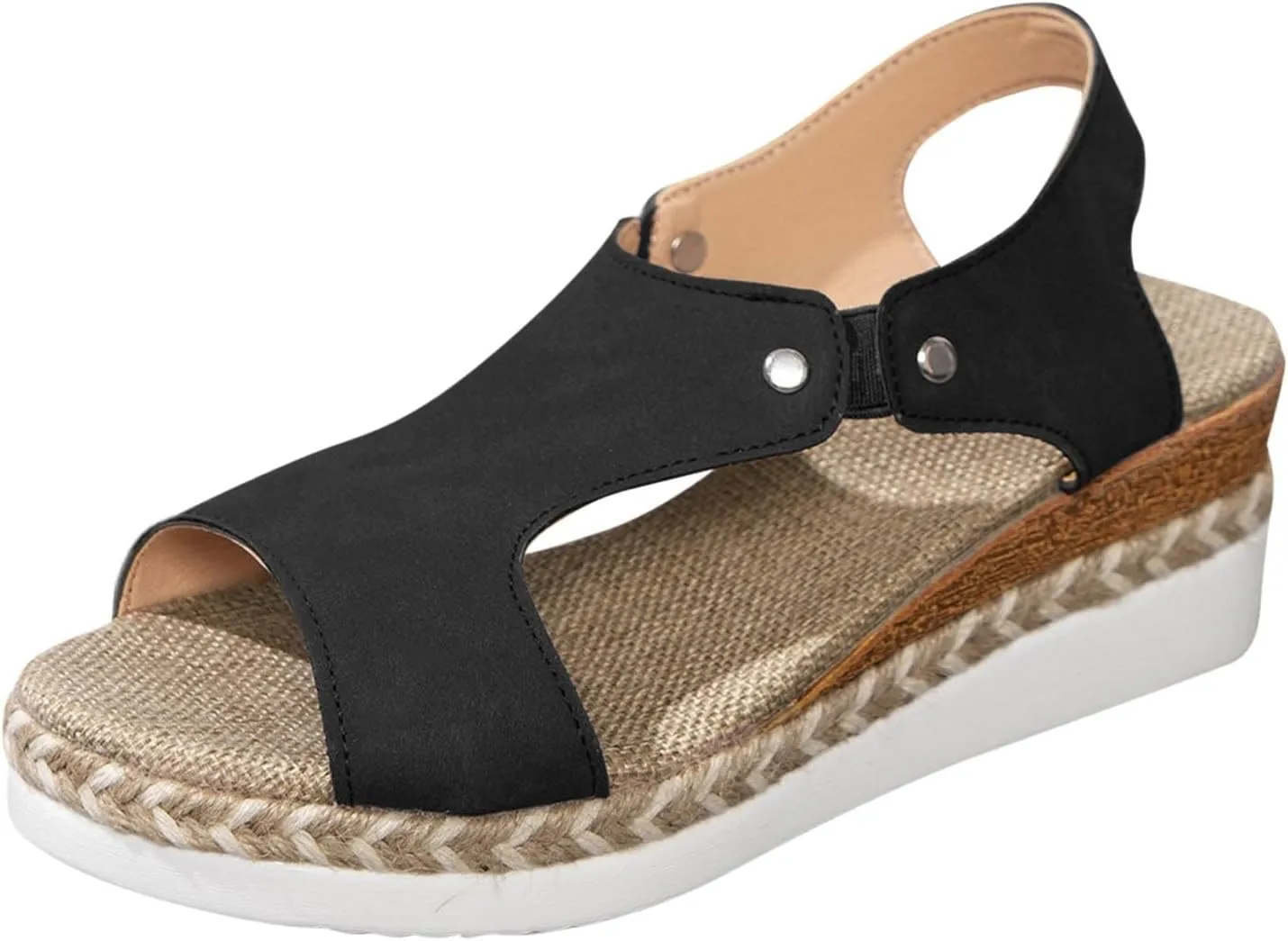 Wedge Sandals for Women 2025 Woven Flax Thick Sole Sandals Open Toe Adjustable Strappy Espadrille Slip On Low Heel Orthopedic Shoes Comfortable Beach Platform Summer Shoes