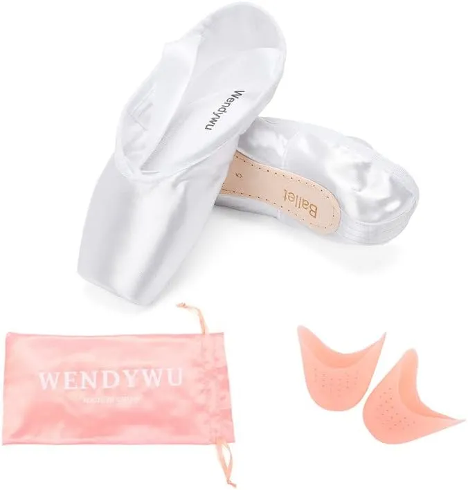 WENDYWU Girls Womens Dance Shoe Pink Ballet Pointe Slippers Ballet Flats Shoes with Ribbons Toe Pads Black Pink Red