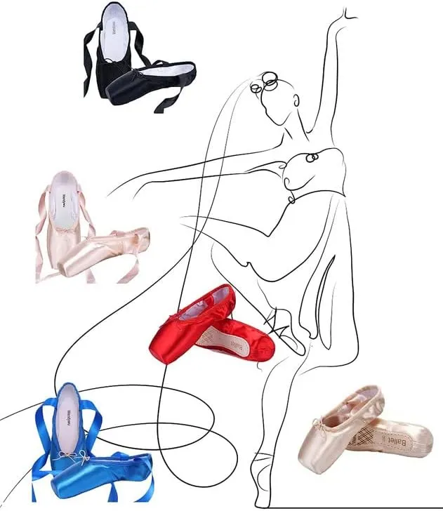 WENDYWU Girls Womens Dance Shoe Pink Ballet Pointe Slippers Ballet Flats Shoes with Ribbons Toe Pads Black Pink Red