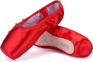 WENDYWU Girls Womens Dance Shoe Pink Ballet Pointe Slippers Ballet Flats Shoes with Ribbons Toe Pads Black Pink Red