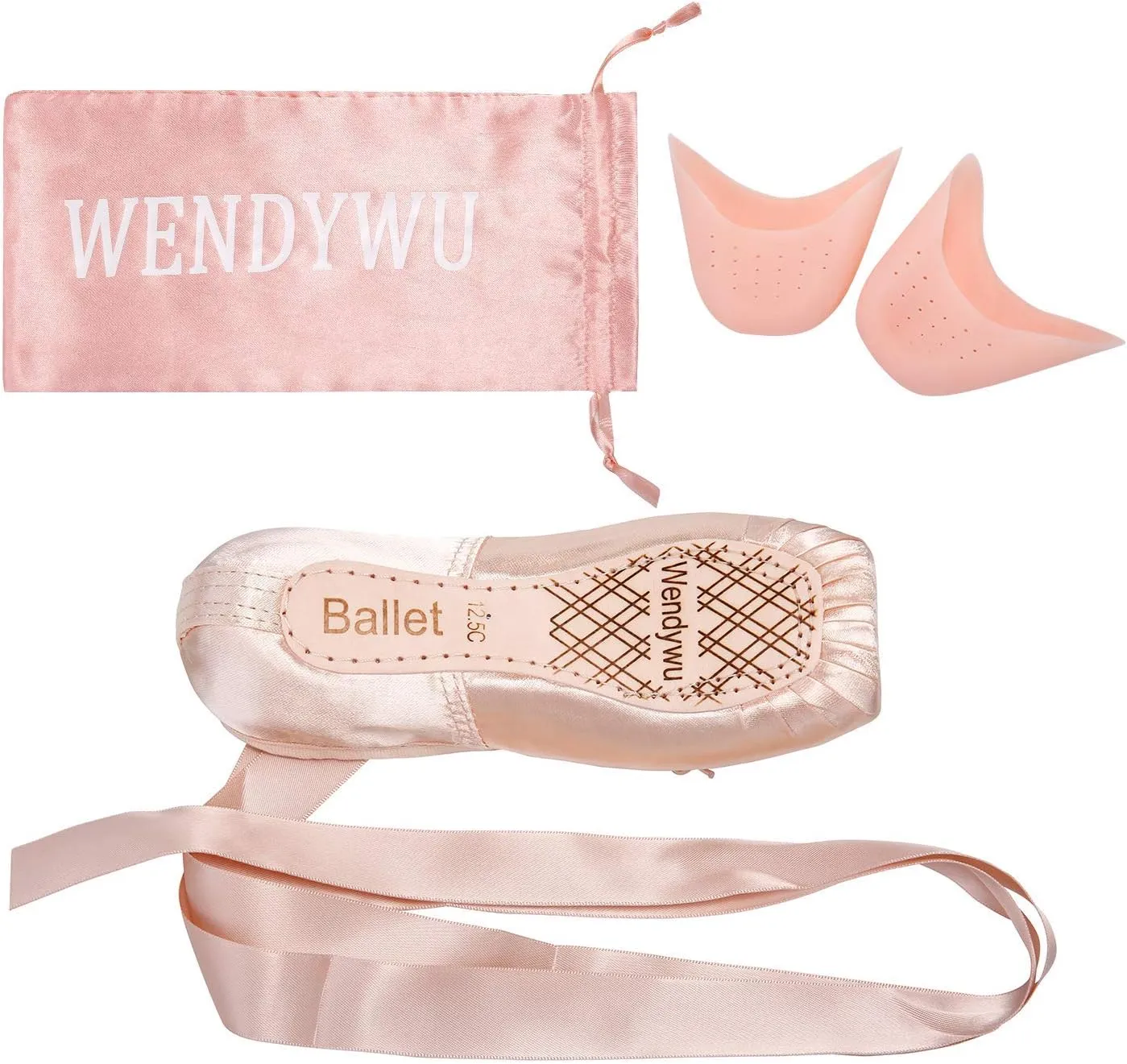 WENDYWU Girls Womens Dance Shoe Pink Ballet Pointe Slippers Ballet Flats Shoes with Ribbons Toe Pads Black Pink Red