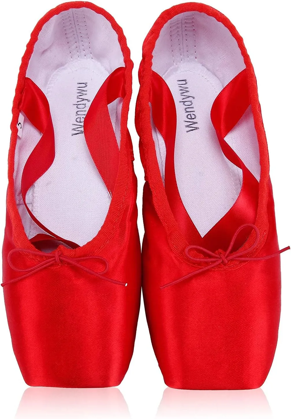 WENDYWU Girls Womens Dance Shoe Pink Ballet Pointe Slippers Ballet Flats Shoes with Ribbons Toe Pads Black Pink Red