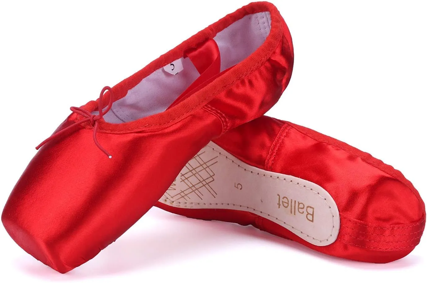 WENDYWU Girls Womens Dance Shoe Pink Ballet Pointe Slippers Ballet Flats Shoes with Ribbons Toe Pads Black Pink Red