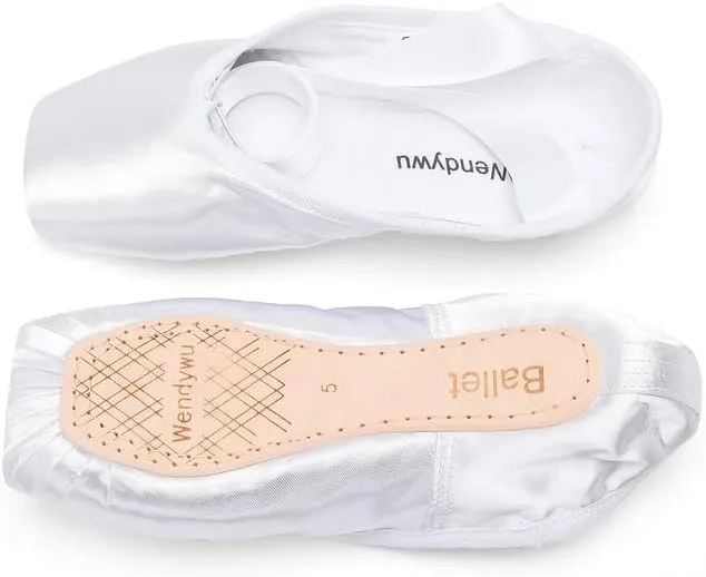 WENDYWU Girls Womens Dance Shoe Pink Ballet Pointe Slippers Ballet Flats Shoes with Ribbons Toe Pads Black Pink Red