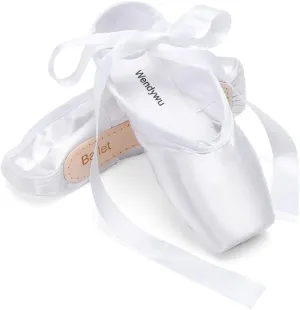 WENDYWU Girls Womens Dance Shoe Pink Ballet Pointe Slippers Ballet Flats Shoes with Ribbons Toe Pads Black Pink Red