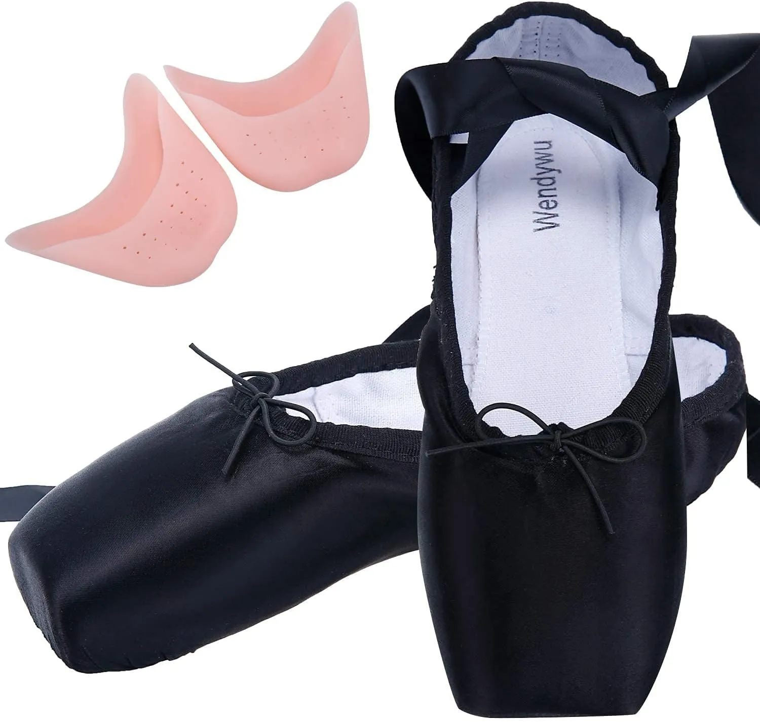 WENDYWU Girls Womens Dance Shoe Pink Ballet Pointe Slippers Ballet Flats Shoes with Ribbons Toe Pads Black Pink Red