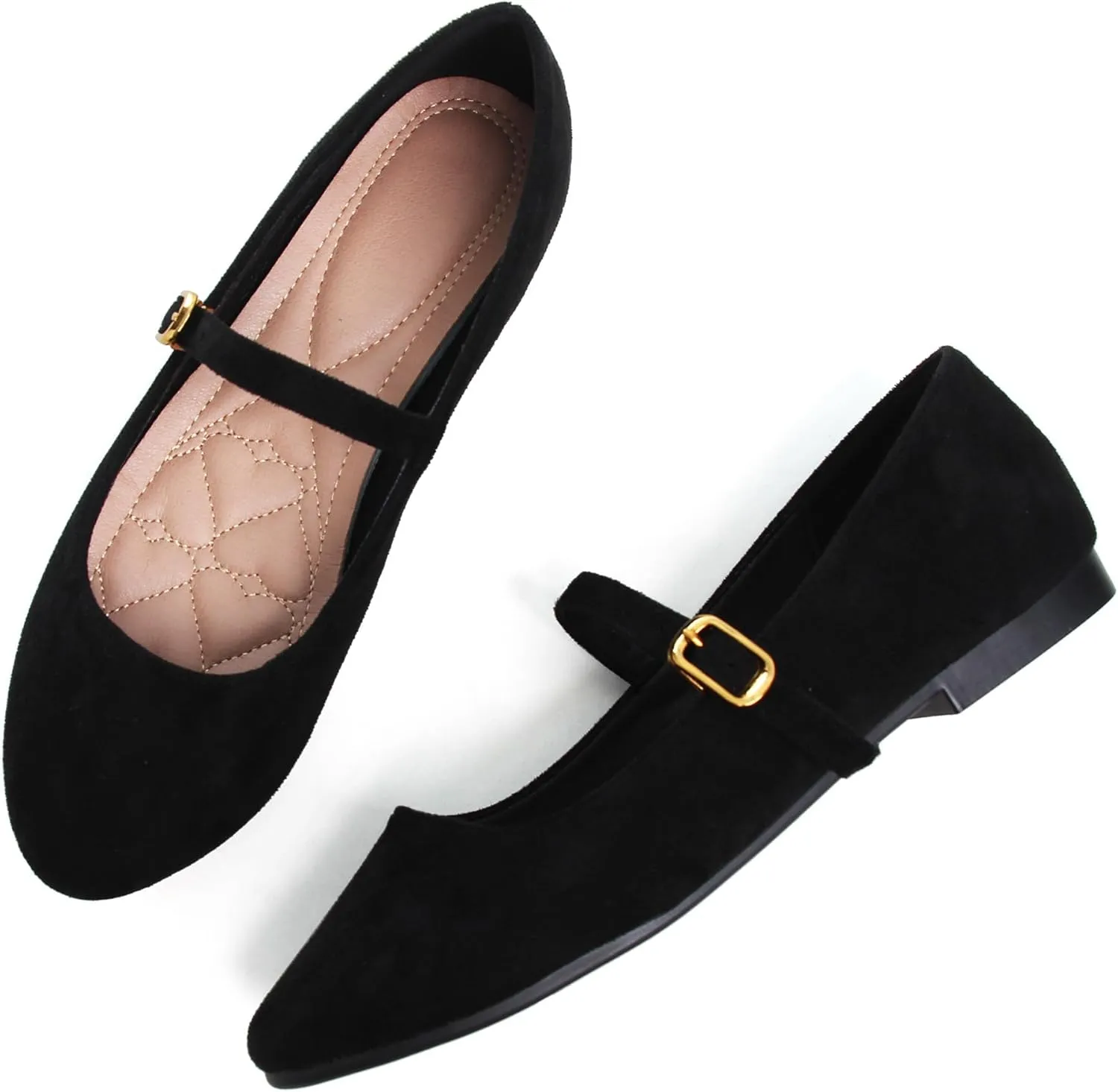WENJIAZHIZHI Women's Ankle Strap Mary Jane Flats Shoes for Women Comfortable Round Toe Casual Slip-On Ballet Walking Flats Dress Shoes