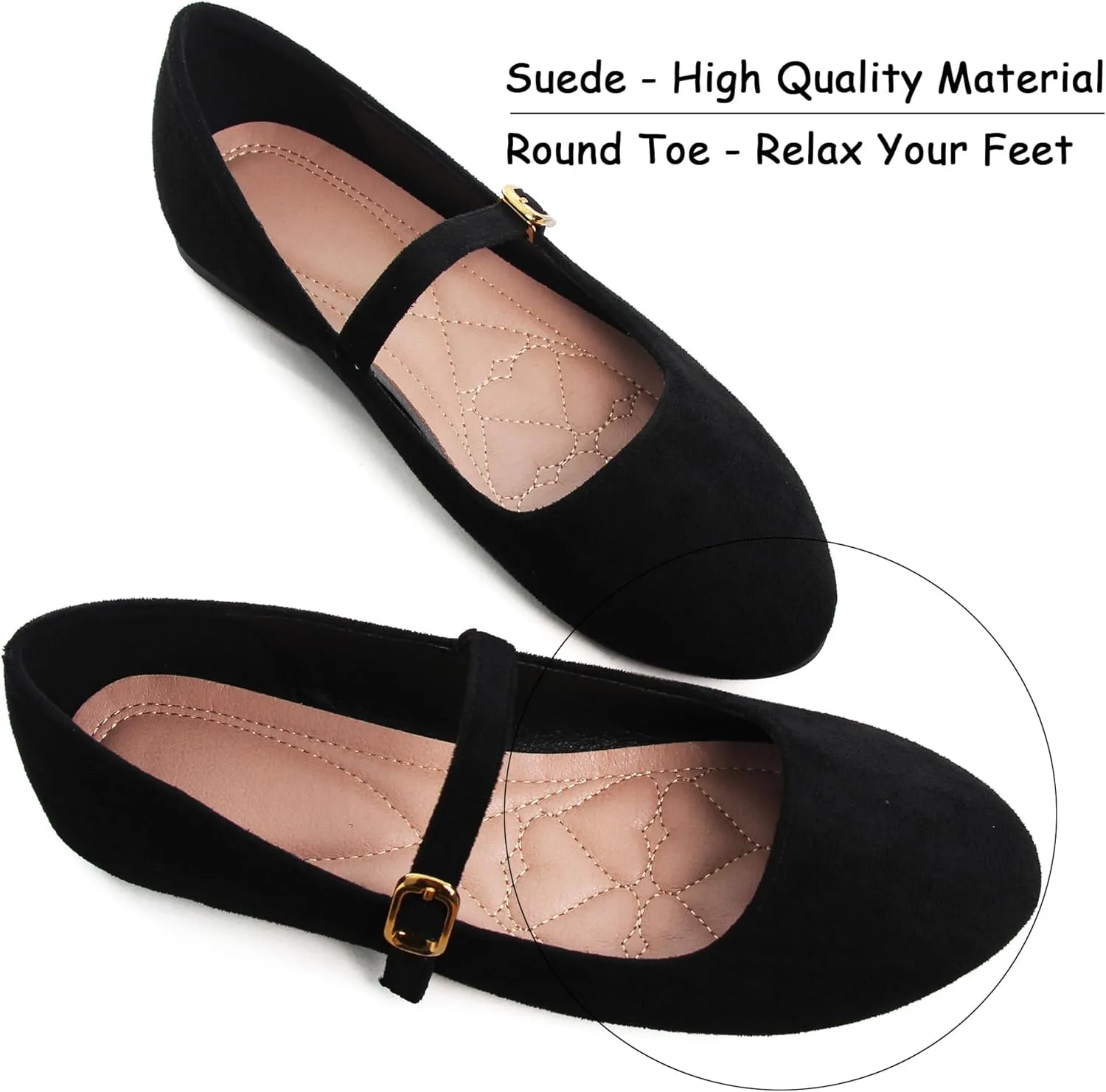 WENJIAZHIZHI Women's Ankle Strap Mary Jane Flats Shoes for Women Comfortable Round Toe Casual Slip-On Ballet Walking Flats Dress Shoes