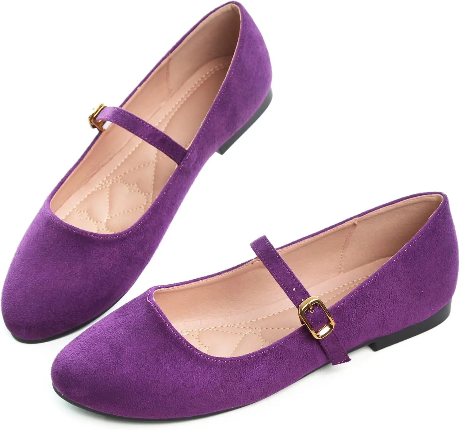 WENJIAZHIZHI Women's Ankle Strap Mary Jane Flats Shoes for Women Comfortable Round Toe Casual Slip-On Ballet Walking Flats Dress Shoes