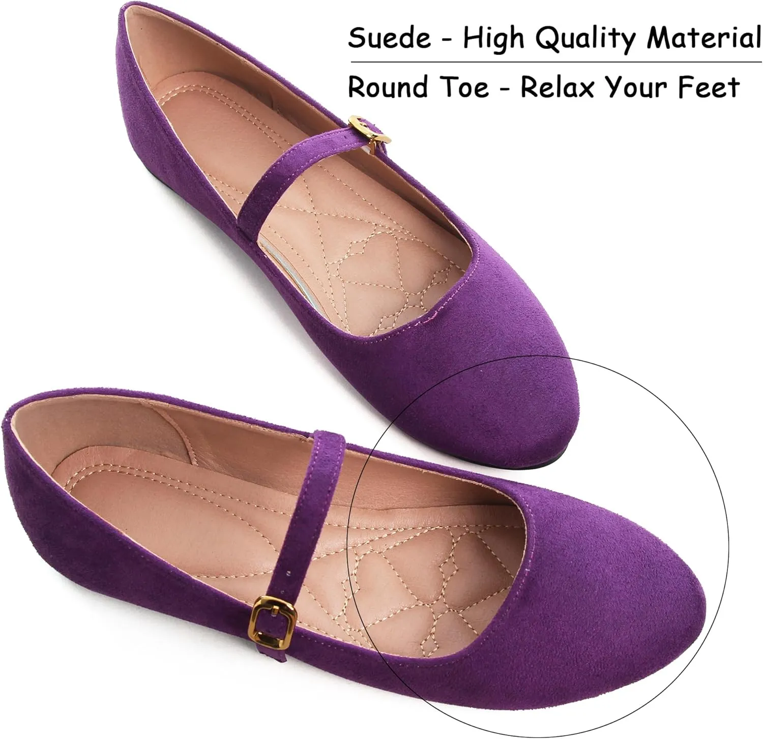 WENJIAZHIZHI Women's Ankle Strap Mary Jane Flats Shoes for Women Comfortable Round Toe Casual Slip-On Ballet Walking Flats Dress Shoes