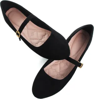 WENJIAZHIZHI Women's Ankle Strap Mary Jane Flats Shoes for Women Comfortable Round Toe Casual Slip-On Ballet Walking Flats Dress Shoes