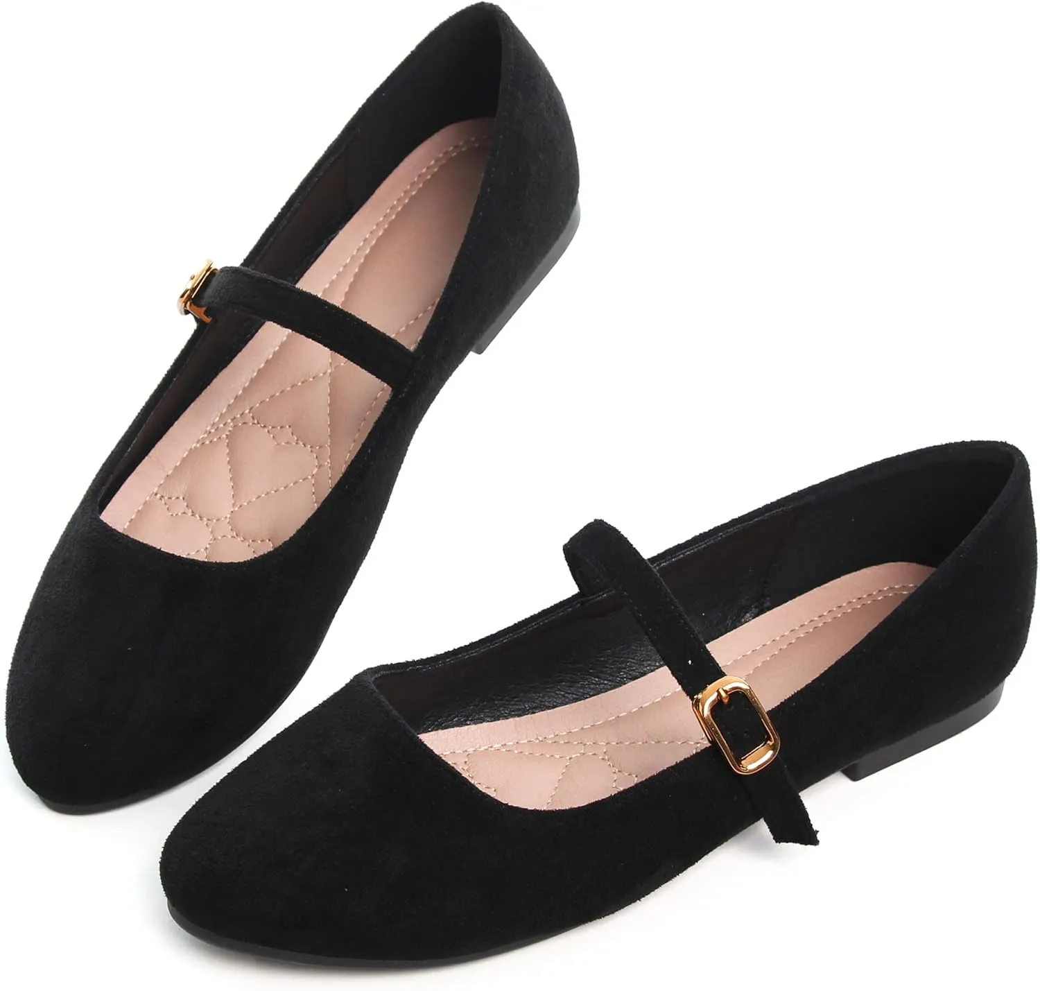 WENJIAZHIZHI Women's Ankle Strap Mary Jane Flats Shoes for Women Comfortable Round Toe Casual Slip-On Ballet Walking Flats Dress Shoes