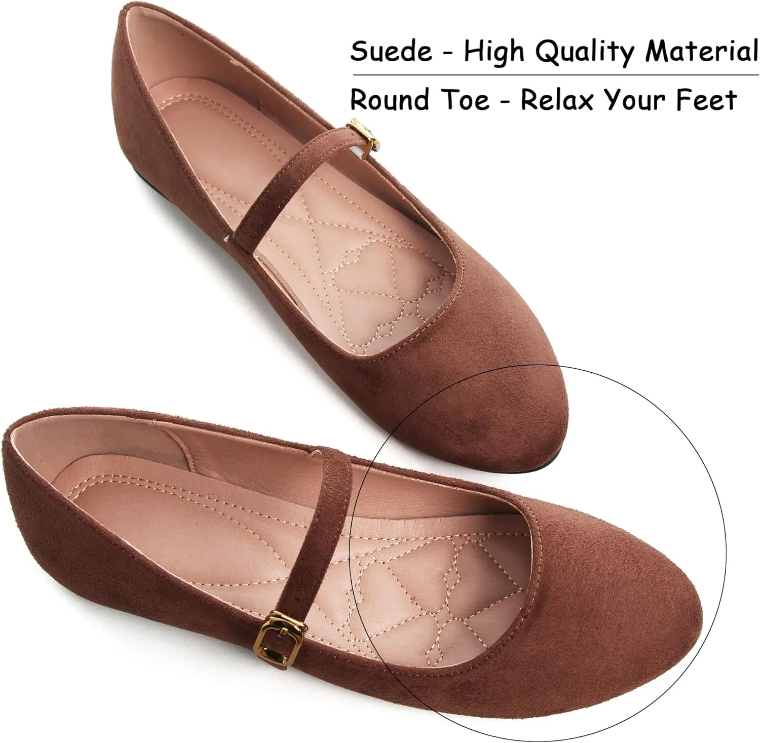 WENJIAZHIZHI Women's Ankle Strap Mary Jane Flats Shoes for Women Comfortable Round Toe Casual Slip-On Ballet Walking Flats Dress Shoes