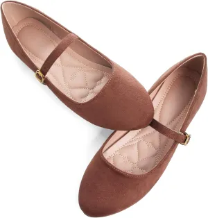 WENJIAZHIZHI Women's Ankle Strap Mary Jane Flats Shoes for Women Comfortable Round Toe Casual Slip-On Ballet Walking Flats Dress Shoes