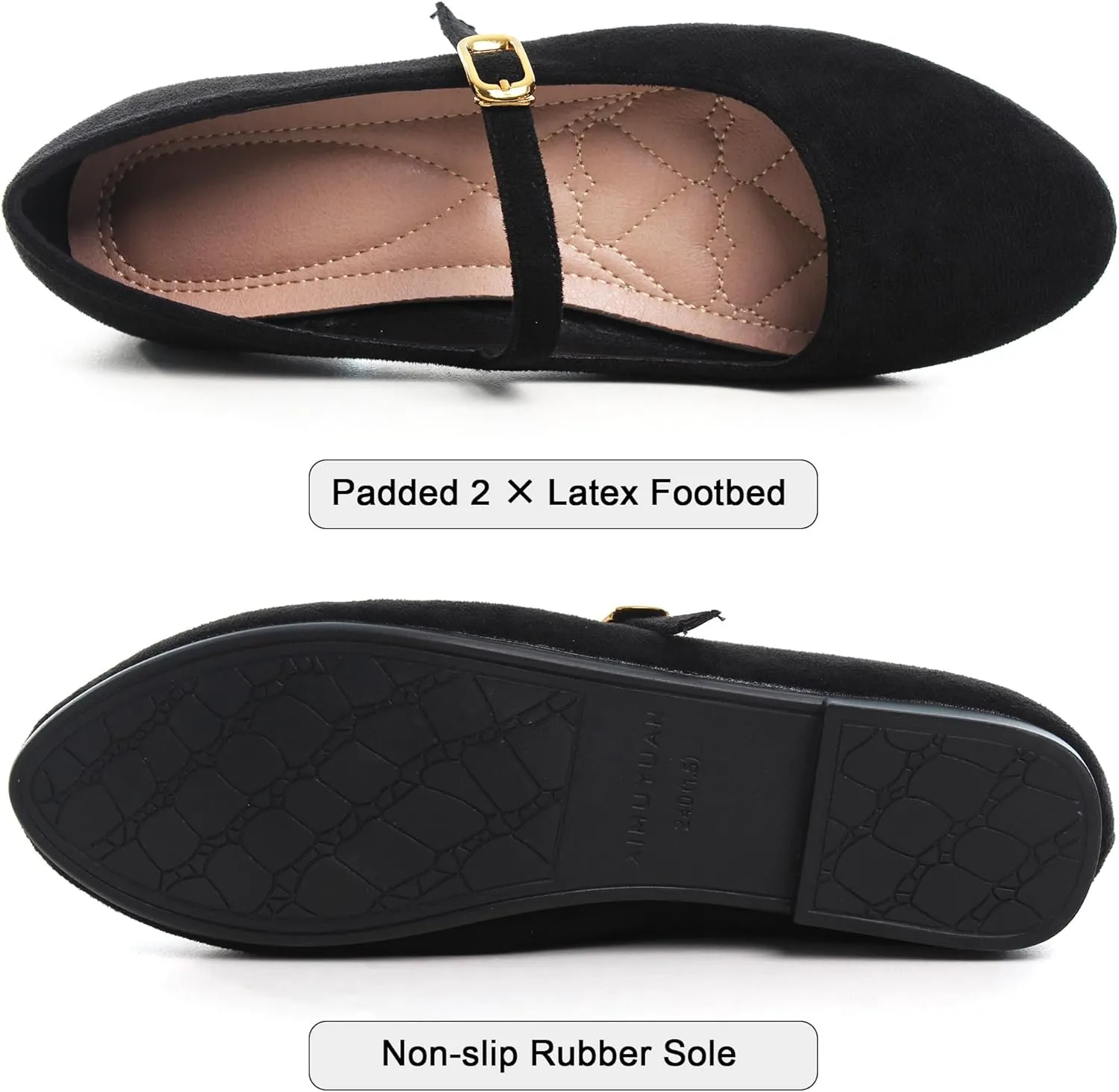 WENJIAZHIZHI Women's Ankle Strap Mary Jane Flats Shoes for Women Comfortable Round Toe Casual Slip-On Ballet Walking Flats Dress Shoes