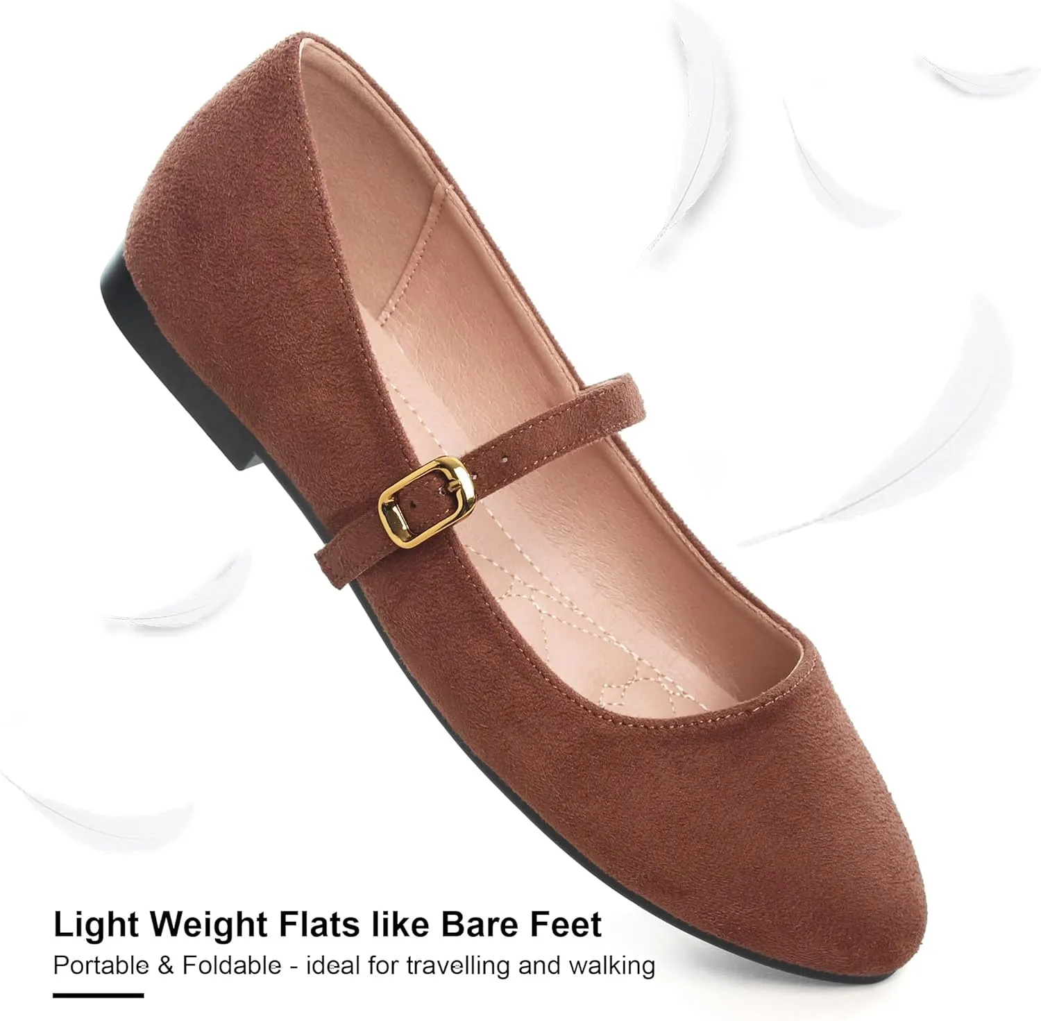WENJIAZHIZHI Women's Ankle Strap Mary Jane Flats Shoes for Women Comfortable Round Toe Casual Slip-On Ballet Walking Flats Dress Shoes