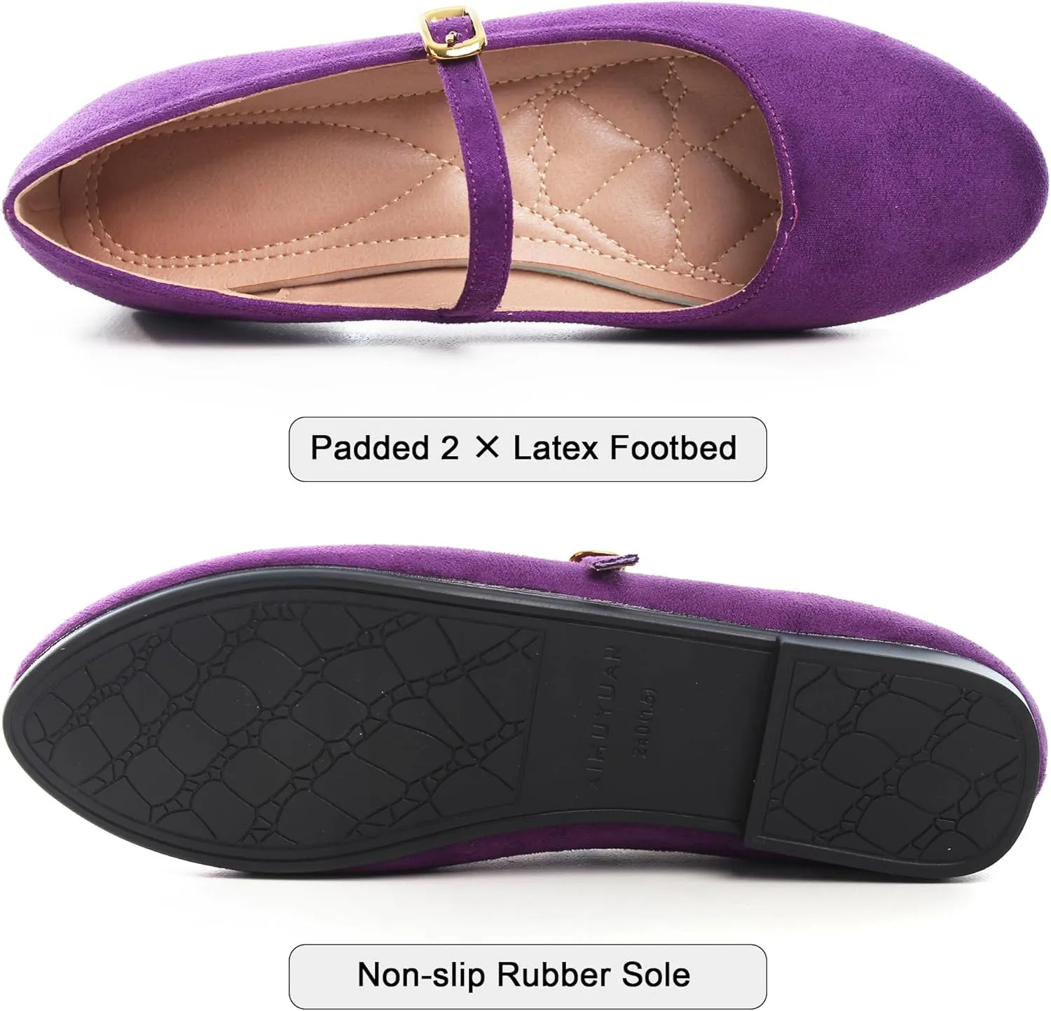 WENJIAZHIZHI Women's Ankle Strap Mary Jane Flats Shoes for Women Comfortable Round Toe Casual Slip-On Ballet Walking Flats Dress Shoes