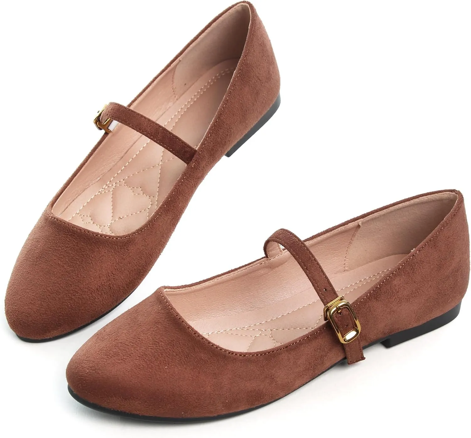 WENJIAZHIZHI Women's Ankle Strap Mary Jane Flats Shoes for Women Comfortable Round Toe Casual Slip-On Ballet Walking Flats Dress Shoes