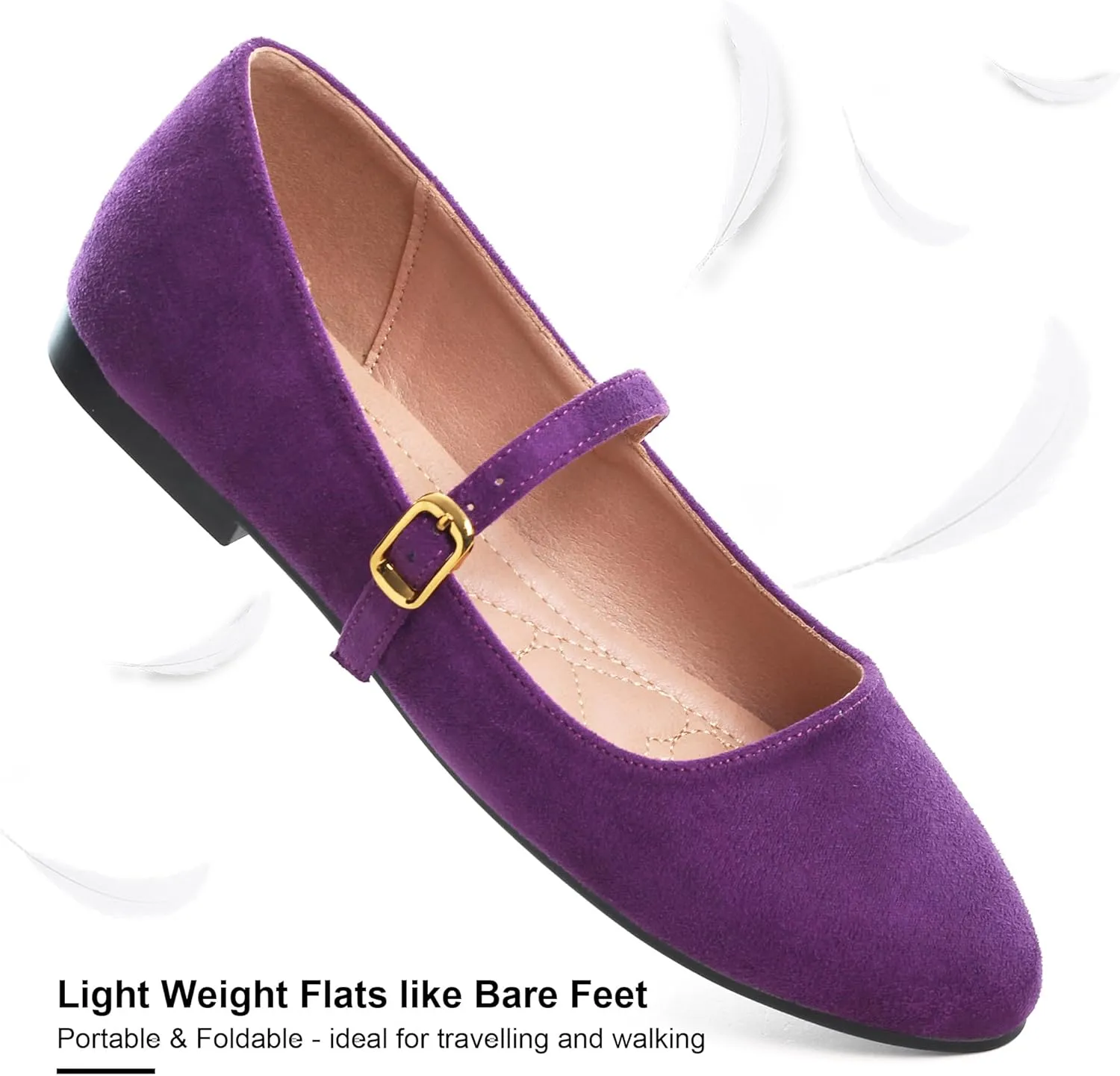 WENJIAZHIZHI Women's Ankle Strap Mary Jane Flats Shoes for Women Comfortable Round Toe Casual Slip-On Ballet Walking Flats Dress Shoes
