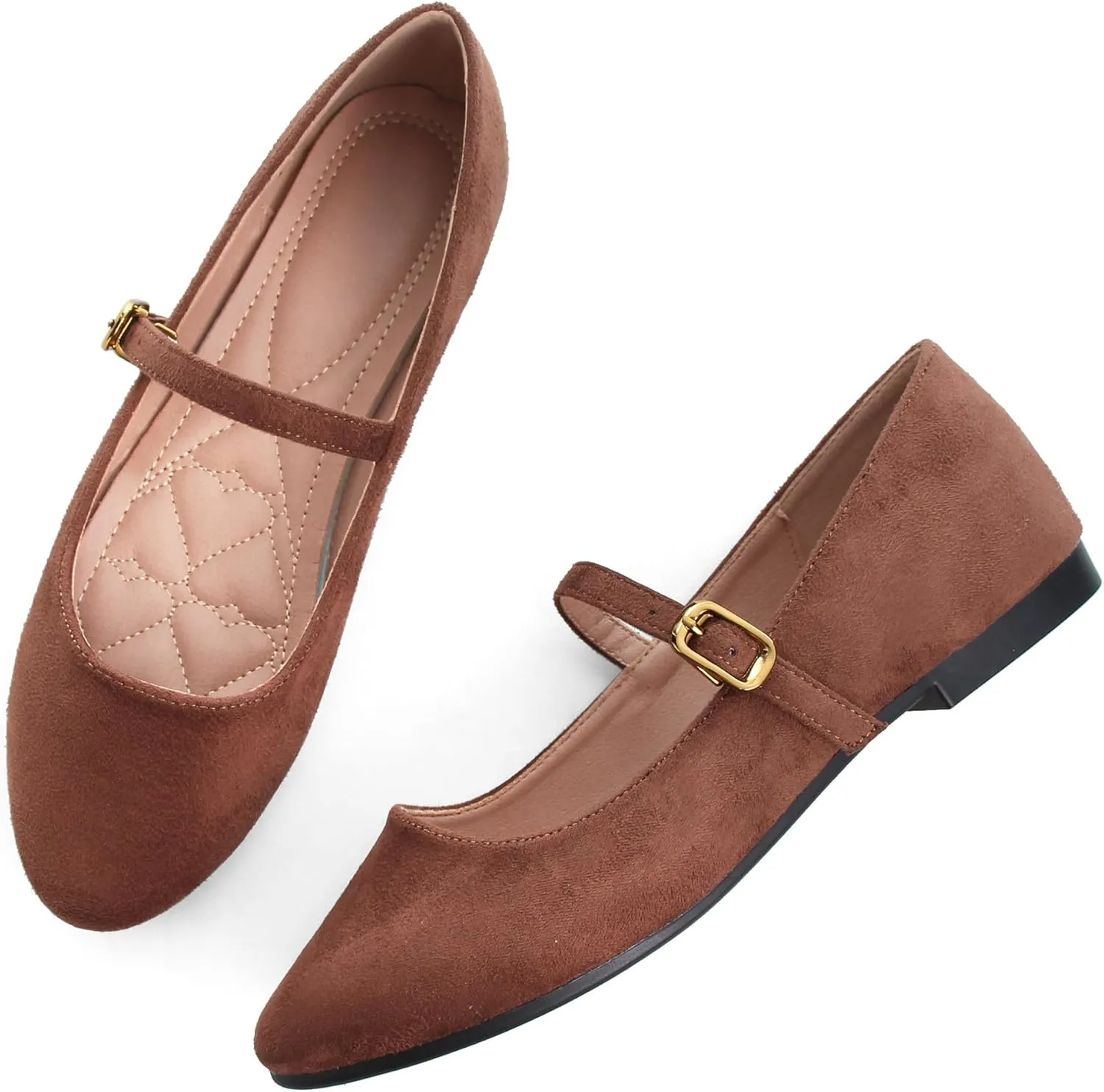WENJIAZHIZHI Women's Ankle Strap Mary Jane Flats Shoes for Women Comfortable Round Toe Casual Slip-On Ballet Walking Flats Dress Shoes