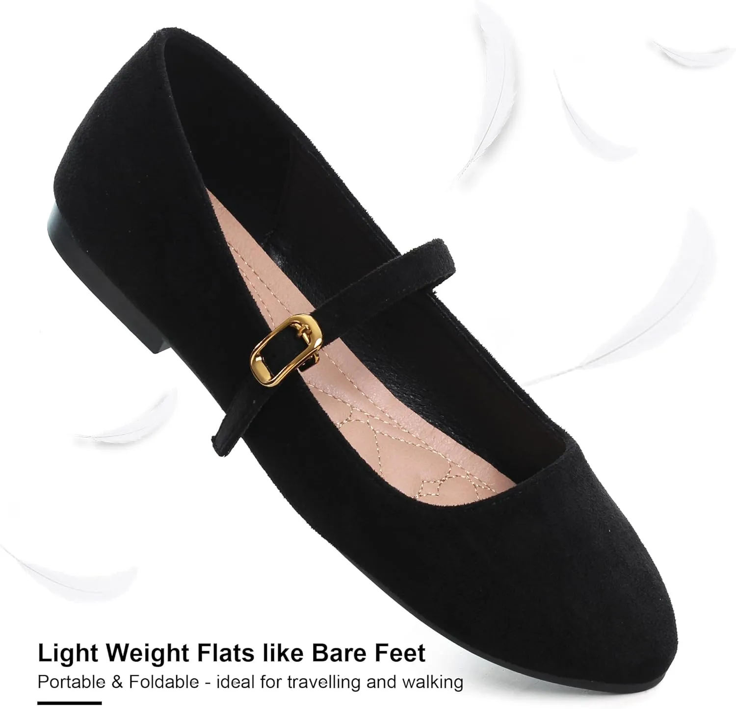 WENJIAZHIZHI Women's Ankle Strap Mary Jane Flats Shoes for Women Comfortable Round Toe Casual Slip-On Ballet Walking Flats Dress Shoes