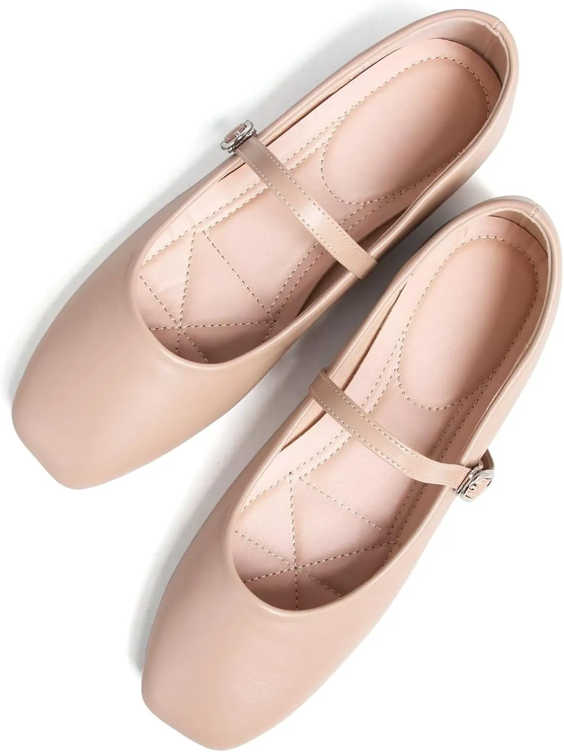WENJIAZHIZHI Women's Ballet Flats Square Toe Comfortable Mary Jane Shoes Dressy Casual Slip-On Ballerina Working Flats Shoes