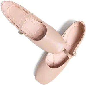 WENJIAZHIZHI Women's Ballet Flats Square Toe Comfortable Mary Jane Shoes Dressy Casual Slip-On Ballerina Working Flats Shoes