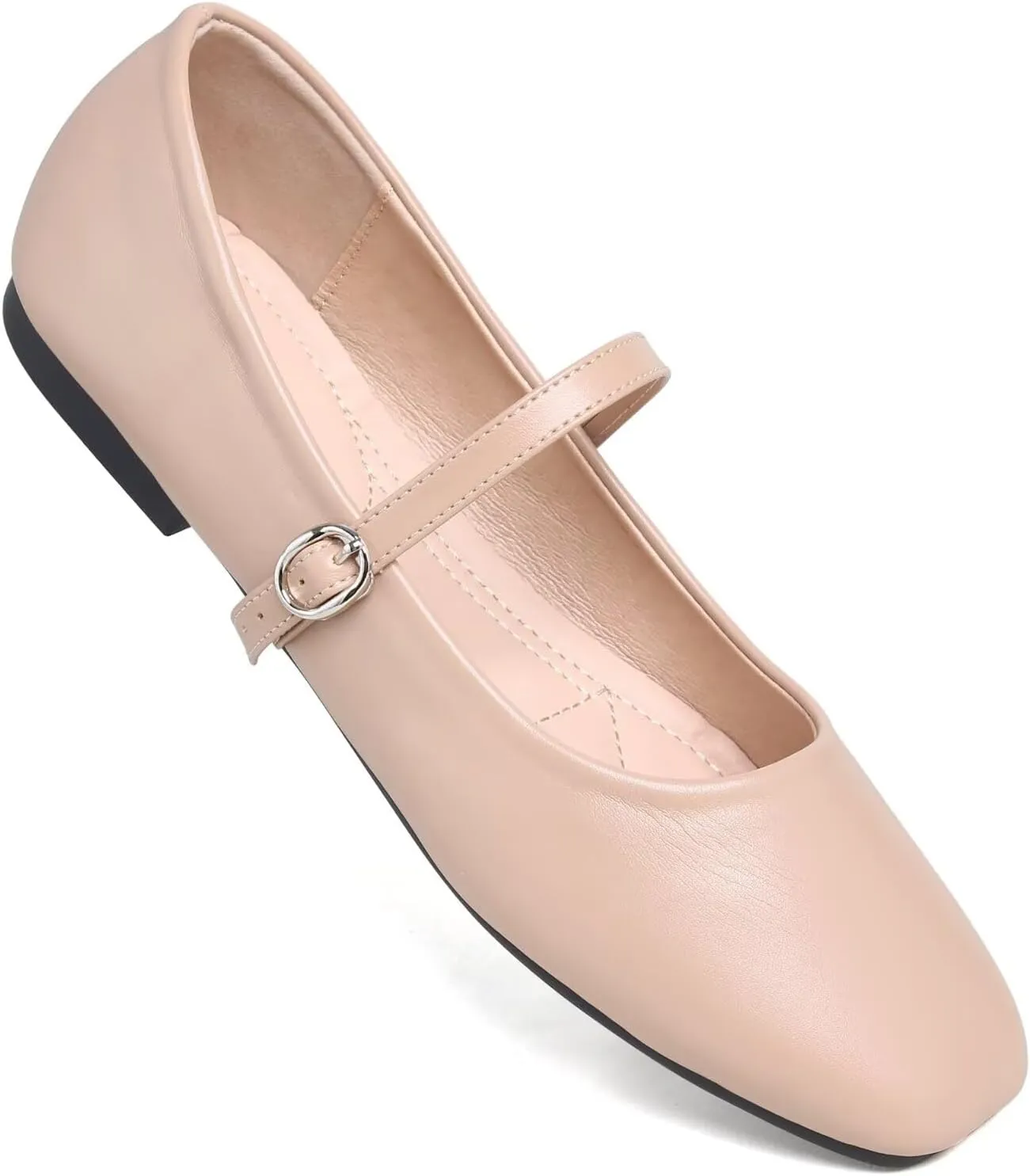 WENJIAZHIZHI Women's Ballet Flats Square Toe Comfortable Mary Jane Shoes Dressy Casual Slip-On Ballerina Working Flats Shoes