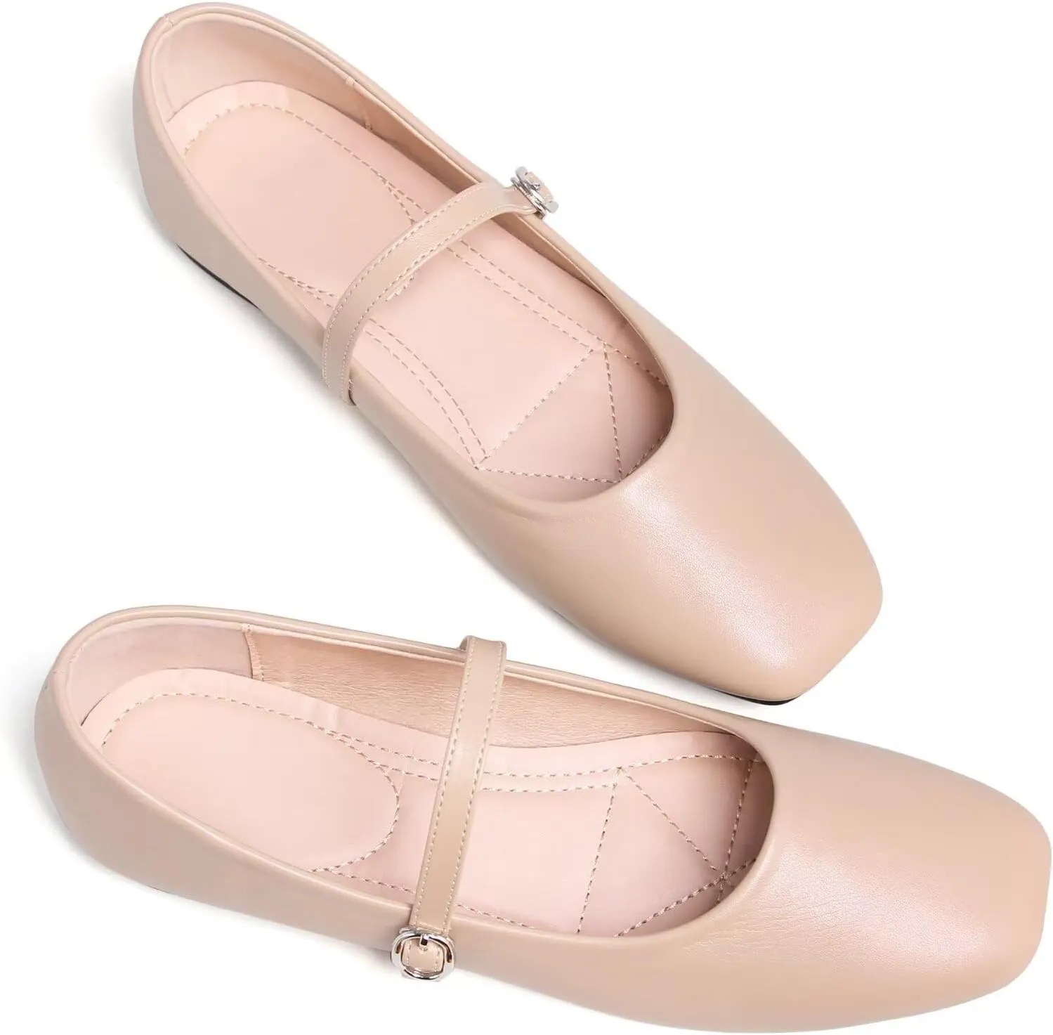 WENJIAZHIZHI Women's Ballet Flats Square Toe Comfortable Mary Jane Shoes Dressy Casual Slip-On Ballerina Working Flats Shoes