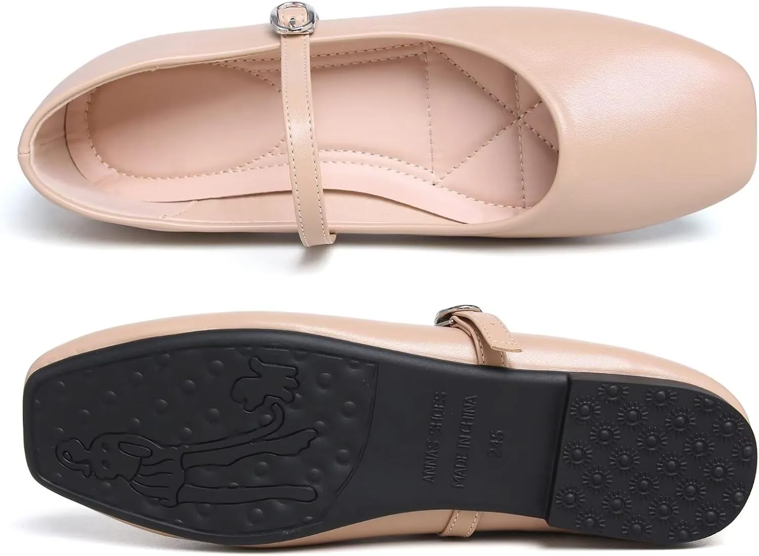 WENJIAZHIZHI Women's Ballet Flats Square Toe Comfortable Mary Jane Shoes Dressy Casual Slip-On Ballerina Working Flats Shoes