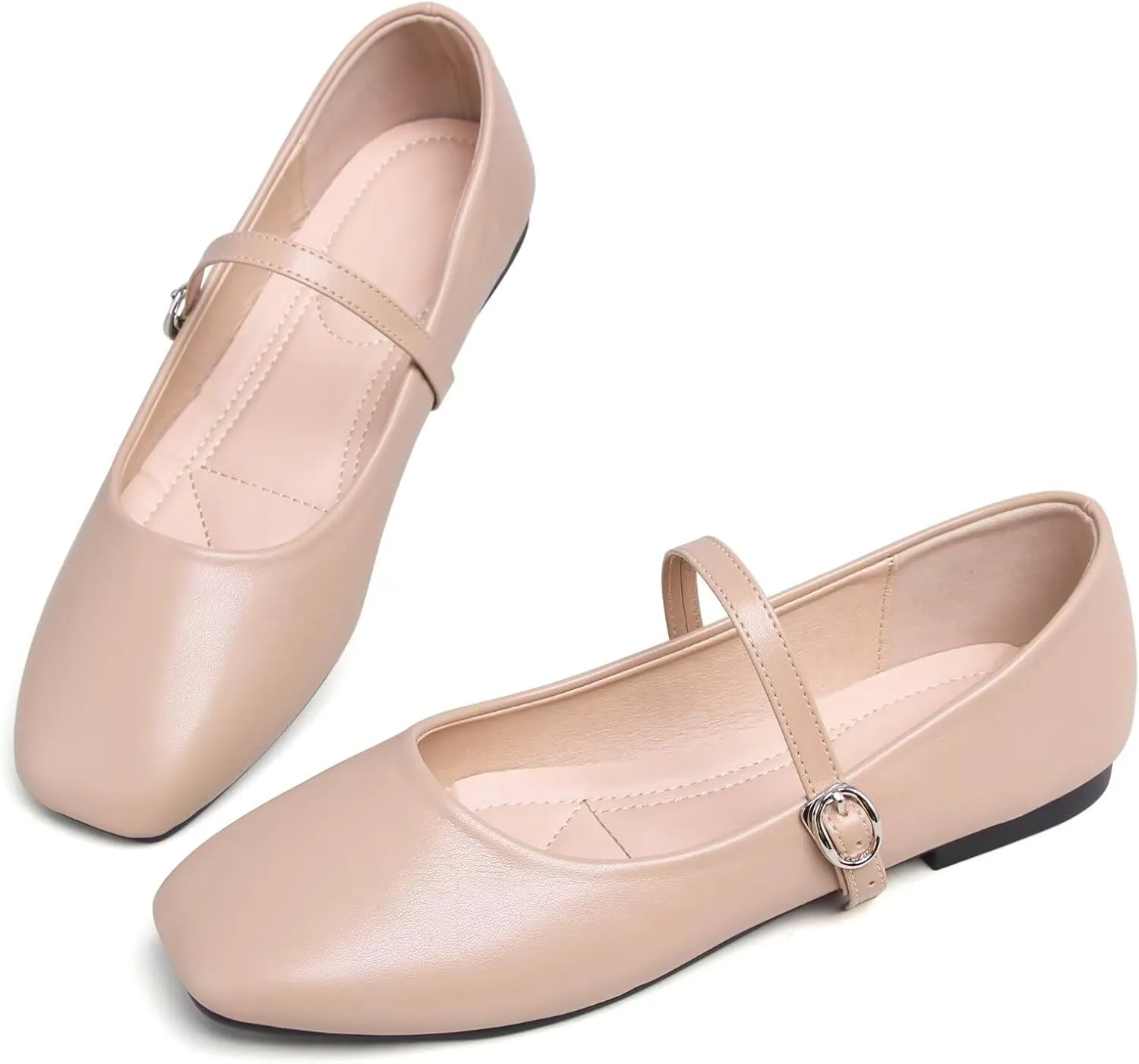 WENJIAZHIZHI Women's Ballet Flats Square Toe Comfortable Mary Jane Shoes Dressy Casual Slip-On Ballerina Working Flats Shoes