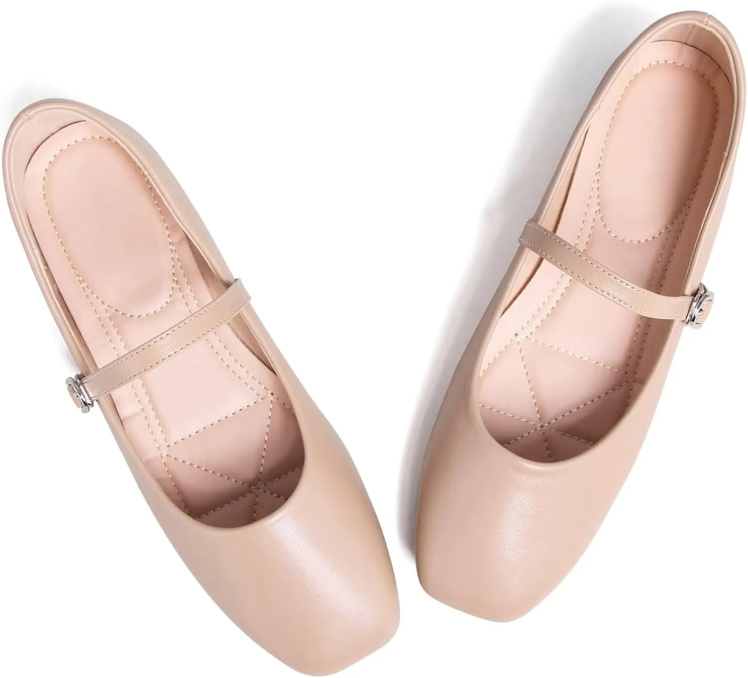 WENJIAZHIZHI Women's Ballet Flats Square Toe Comfortable Mary Jane Shoes Dressy Casual Slip-On Ballerina Working Flats Shoes