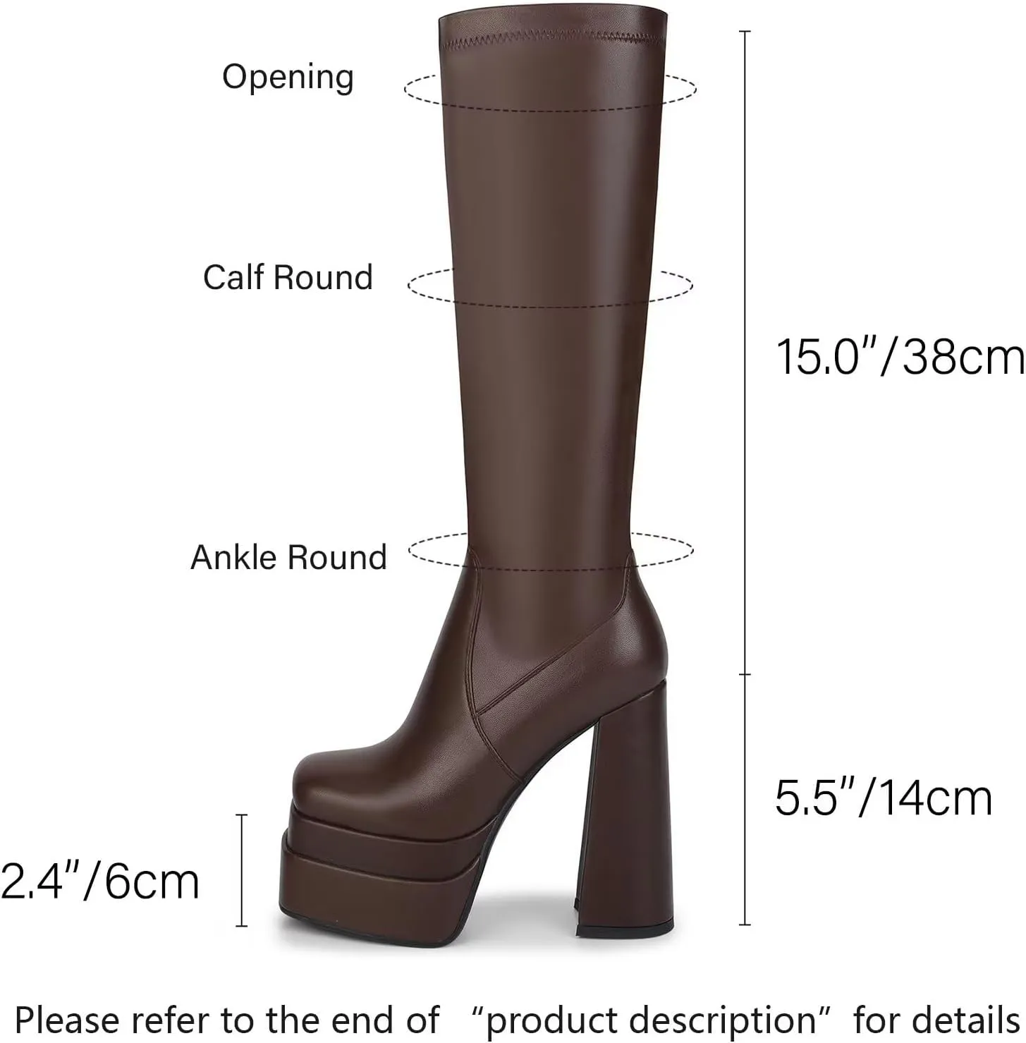 wetkiss Platform Knee High Boots Women Chunky High Heel Black Boots for Women Gogo Boot with Side Zipper Stretchy Boot Not for Bigger Wide Calf