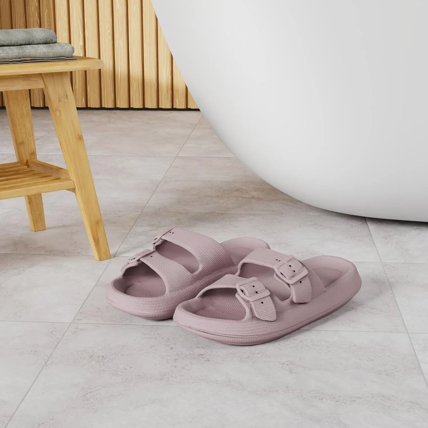 Weweya Sandals for Women and Men - Pillow Slippers - Double Buckle Adjustable Slides - EVA Flat Sandals