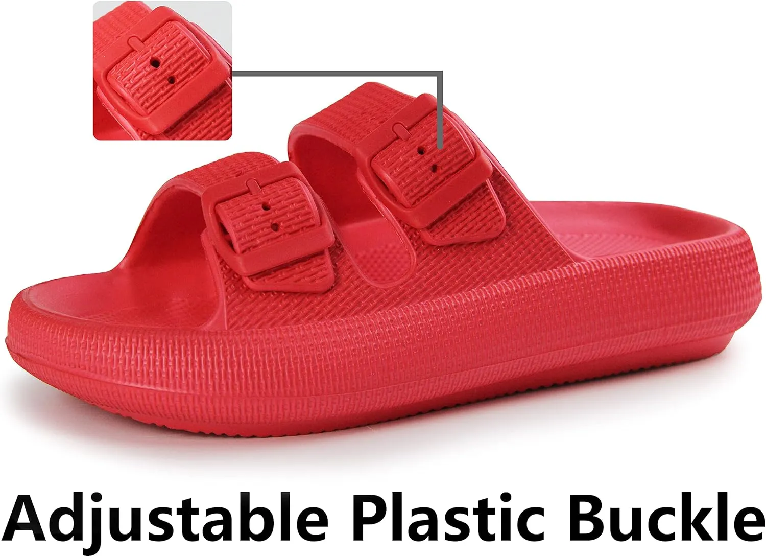 Weweya Sandals for Women and Men - Pillow Slippers - Double Buckle Adjustable Slides - EVA Flat Sandals