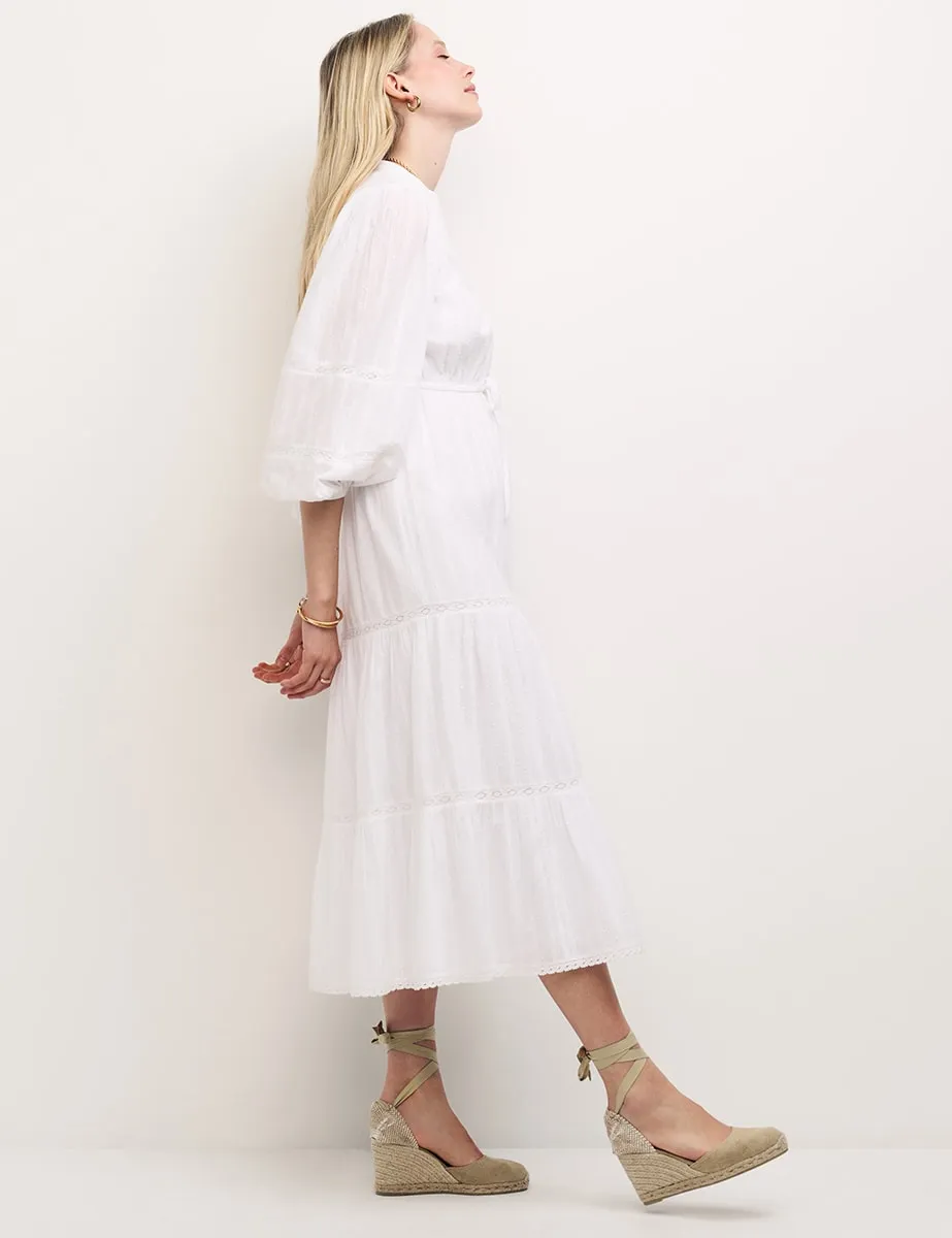 White Cotton Midi Shirt Dress