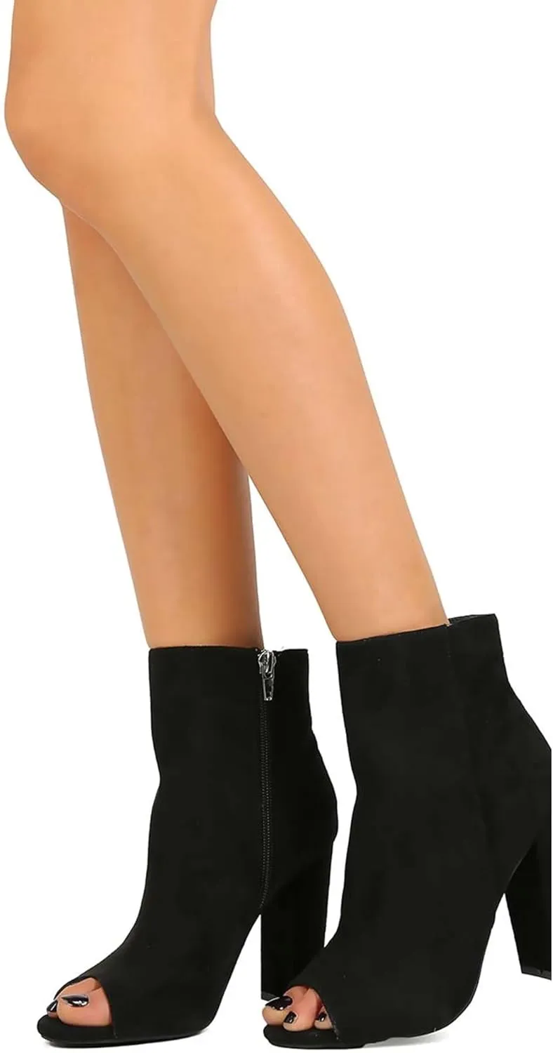 Wild Diva Morris-03 Women's Stylish Peep Toe Slouch Ankle Boots Chunky Stacked Heels Bootie