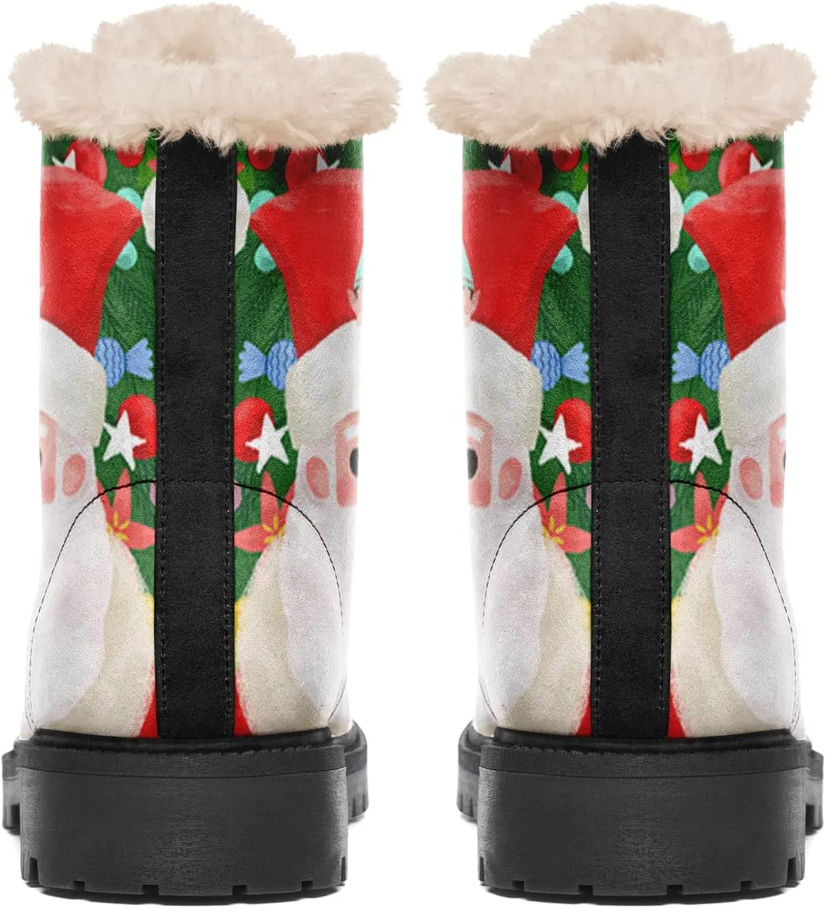 Winter Boots for Women, Custom Christmas Boots Santa Claus Print Ladies Fur Lined Lace up Ankle Boots Comfortable Warm Winter Snow Shoes Outdoor Christmas Gift