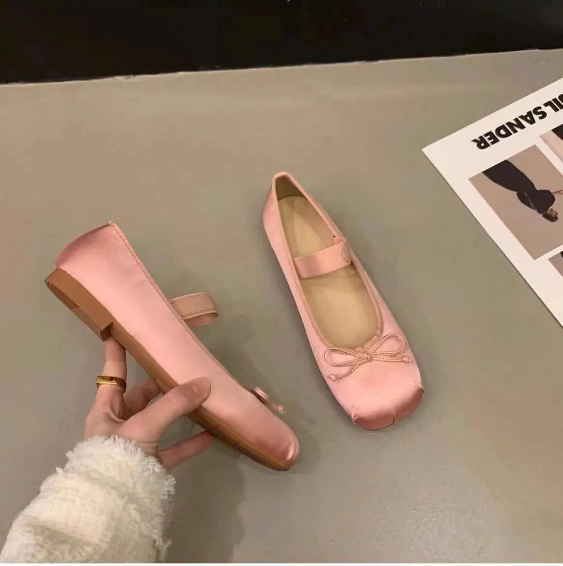 Women Casual Elastic Straps Mary Janes Ankle Strap Ballet Flats Lolita Cute Bowknot Dress Shoes for Girls