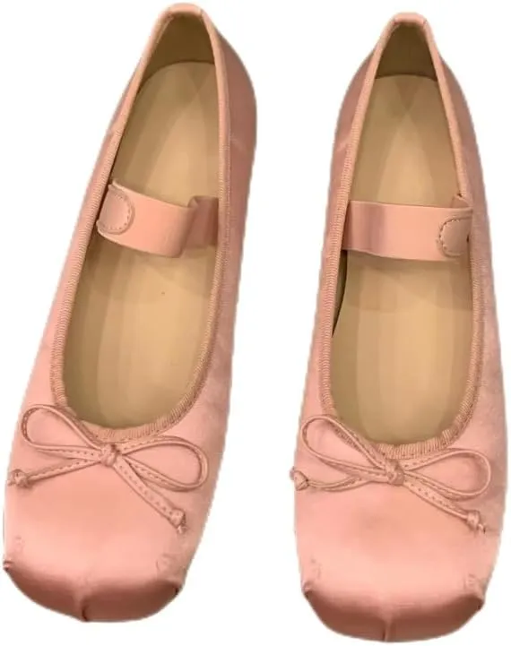 Women Casual Elastic Straps Mary Janes Ankle Strap Ballet Flats Lolita Cute Bowknot Dress Shoes for Girls