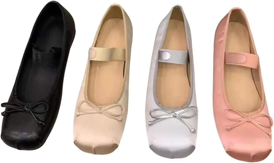 Women Casual Elastic Straps Mary Janes Ankle Strap Ballet Flats Lolita Cute Bowknot Dress Shoes for Girls