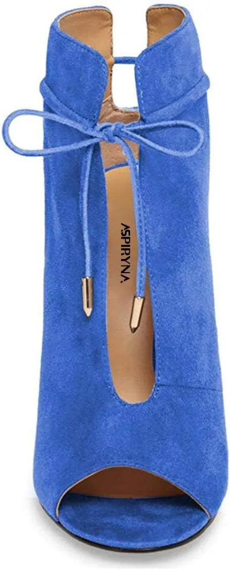 Women Chic Open Peep Toe Strappy Ankle Boots Chunky High Heel Lace up Stylish Party Prom Summer Sandal Booties Size 4-16 US