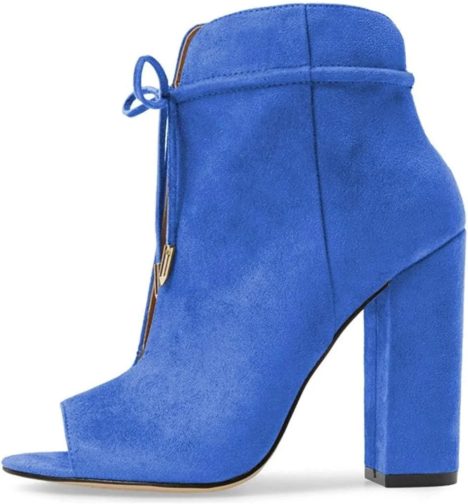 Women Chic Open Peep Toe Strappy Ankle Boots Chunky High Heel Lace up Stylish Party Prom Summer Sandal Booties Size 4-16 US