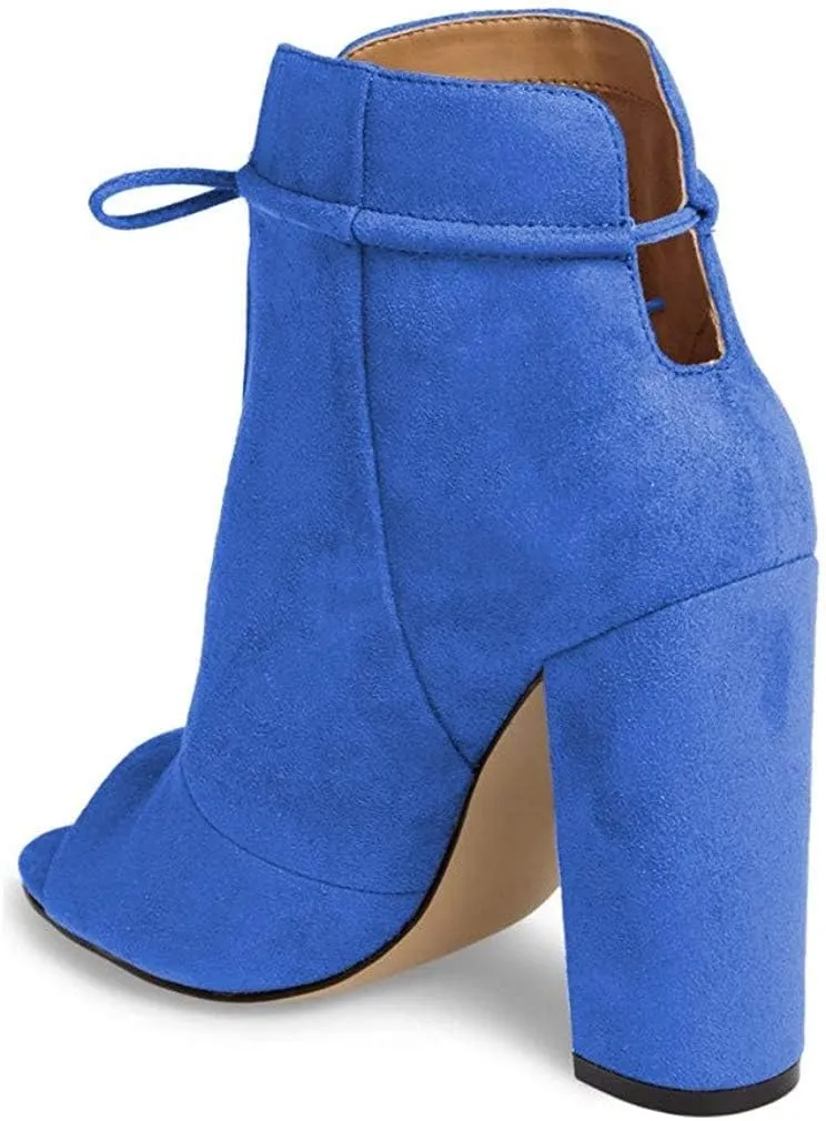 Women Chic Open Peep Toe Strappy Ankle Boots Chunky High Heel Lace up Stylish Party Prom Summer Sandal Booties Size 4-16 US