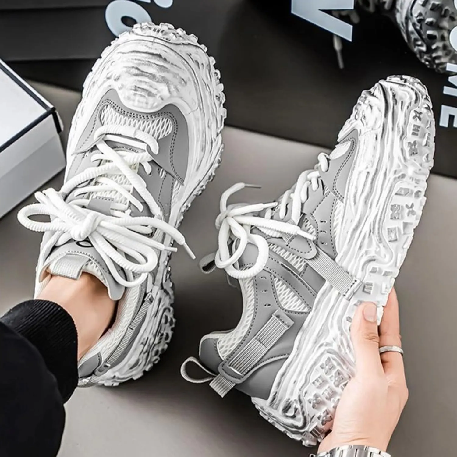 Women Chunky Platform Sneakers, Futuristic Techwear Dad Shoes, Y2K Fashion Outdoor Streetwear, Breathable Non Slip