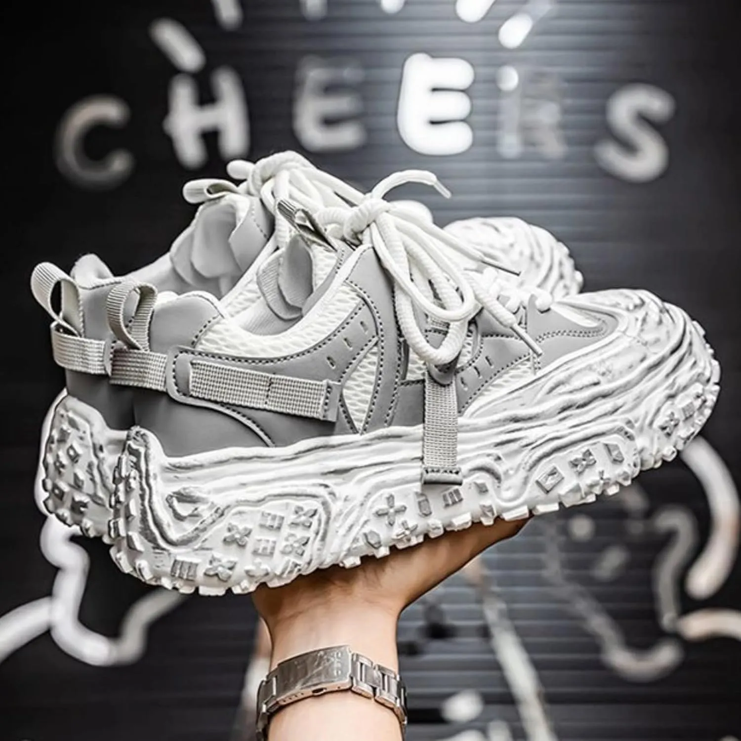 Women Chunky Platform Sneakers, Futuristic Techwear Dad Shoes, Y2K Fashion Outdoor Streetwear, Breathable Non Slip